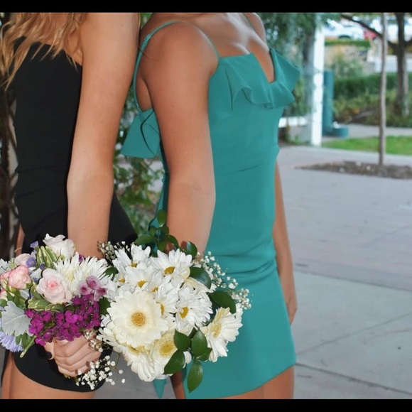 Green Mini Dress with Ruffle - Picture 3 of 5